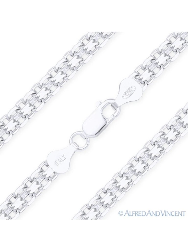 4mm Bismark / Bizmark Link Italian Chain Necklace In .925 Sterling Silver 24"